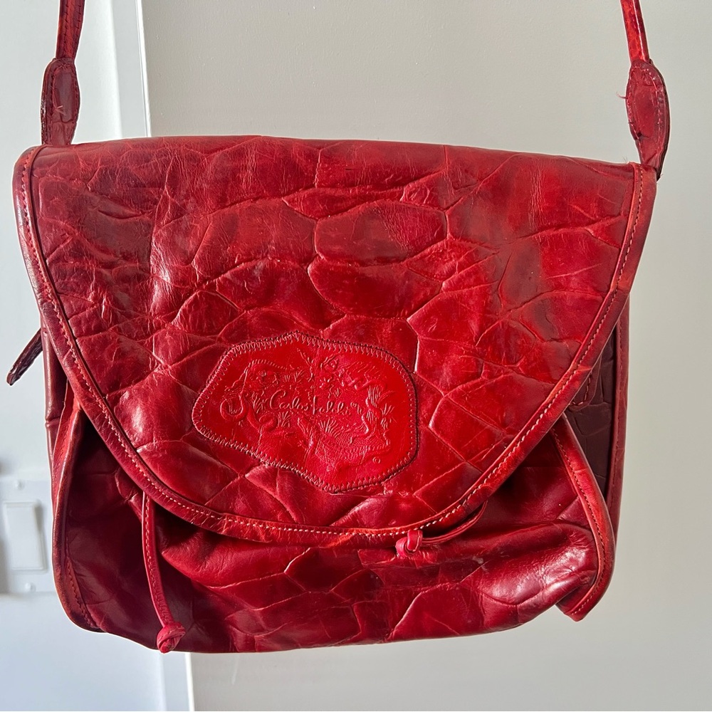 Carlos Falchi Exotic Leather Red Crossbody Bag